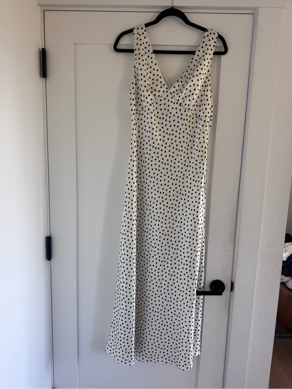 Zara Cream Maxi Slip Dress with Black Polka Dots